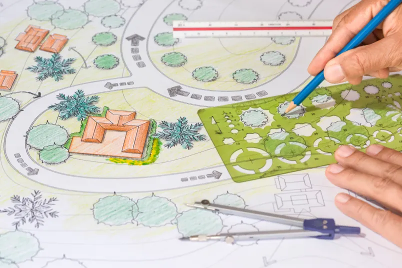 Satellite-based farm design analysis showing contour mapping and zonal planning